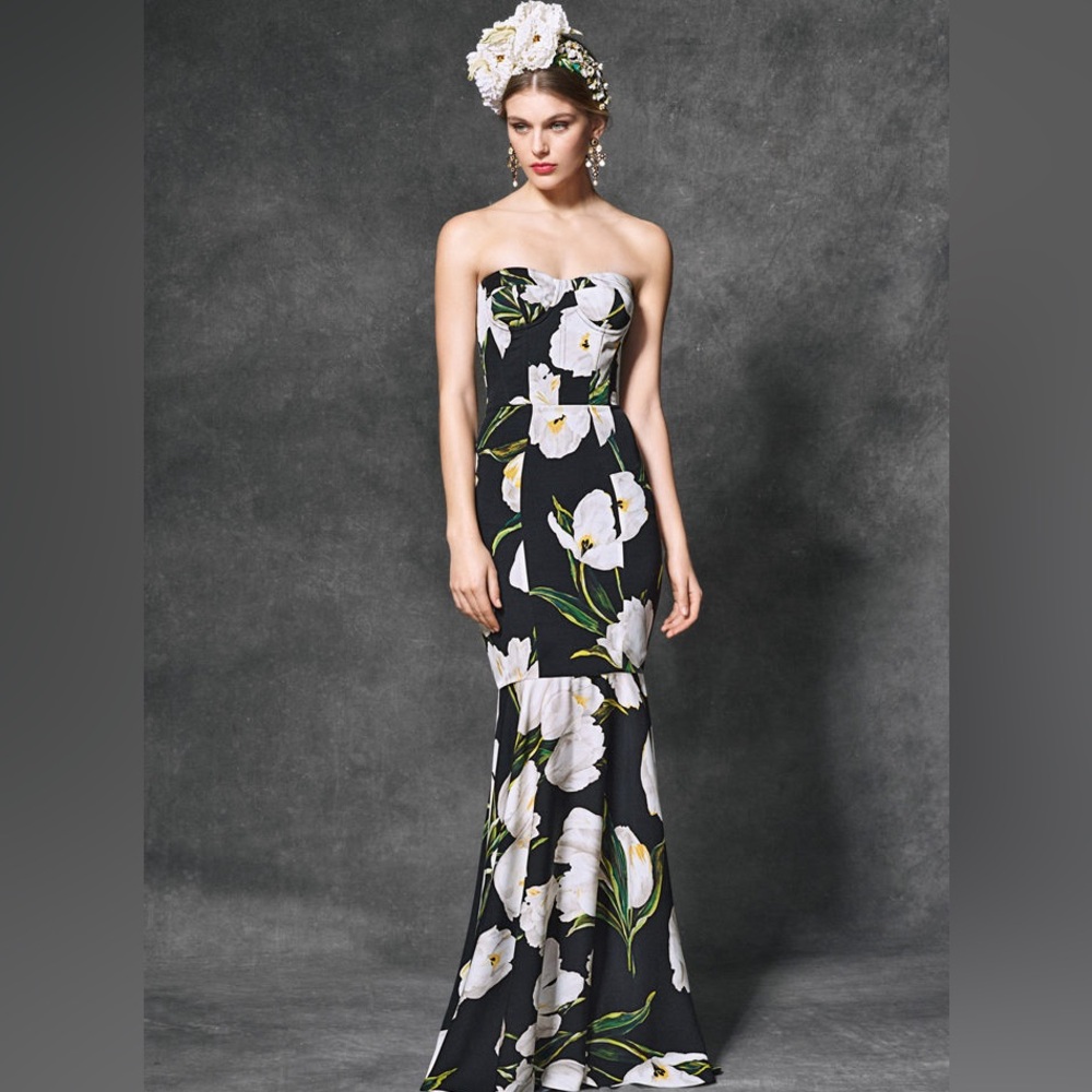 Contrast Floral Print Gown